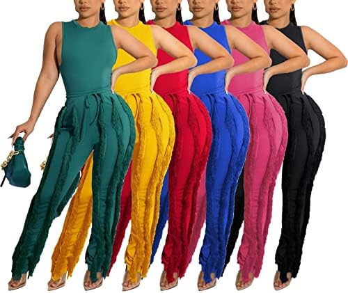 IYMOO תלבושות שני חלקים לנשים גופיות ללא שרוולים ארוכות שרוולים שוליים מכנסיים קצרים מכנסיים