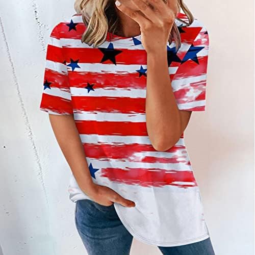 חולצות פטריוטיות לנשים דגל אמריקאי טיז צמרות קיץ מזדמנים טייז שרוול קצר מככב פסים נוחים חולצות רופפות למעלה