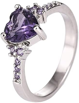 יהלומי זירקון לב בצורת אמטיסט טבעת נשים של סגנון זירקון טבעת תכשיטי גודל 9 טבעת סט