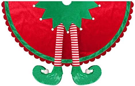 טנג'יינג 48 חצאית עץ חג המולד של אלף גדול עם רגליים מפוספסות ממתקים וגבול קיצוץ אדווה, קישוט נושא חג