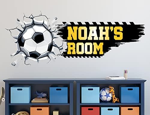שם מדבקות קיר כדורגל לעיצוב חדר בנים - כדורגל שם מותאם אישית למשתלה לתינוקות - מדבקות קיר כדורגל לחדר