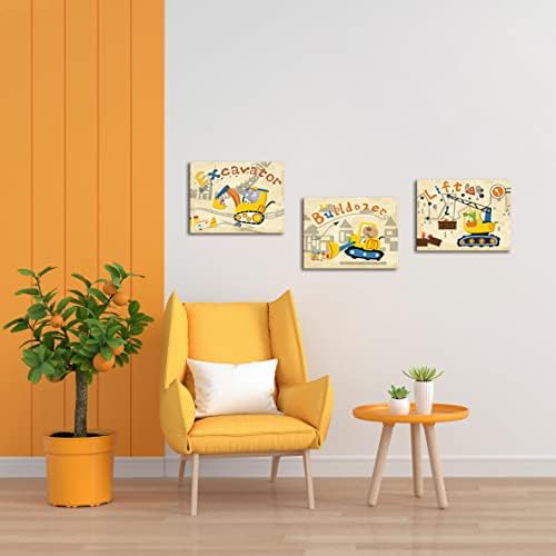 Duobaorom 3 חלקים משאיות בנייה לילדים חדר עיצוב קיר מחפר צהוב דחפור תמונת הרמה למשתלה או לילד ילד חדר
