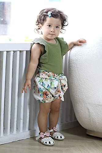 בגדי תינוקות קטנטנים חמודים תלבושות קיץ תלבושות קיץ מכוונות שרוול רומפר ומכנסיים קצרים פרחים עם