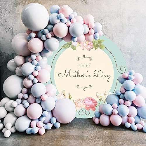 6.5.6.5 רגל שמח אמא של יום עגול רקע כיסוי אלגנטי לבן ורוד פרחים עלים כחול צילום רקע לאישה אמא פסטיבל מסיבת