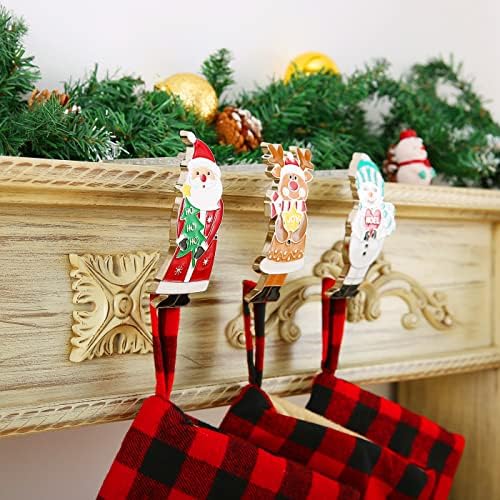 סט של 3 מחזיקי גרב לחג המולד, איילים/איש שלג/סנטה קלאוס מנטל קולב קולב לאח חג המולד גרב ריס