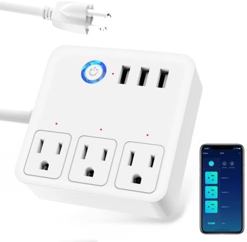 רצועת חשמל של Ghome Smart Plug, Wifi Surge Protector עובד עם Alexa Google Home, חנויות חכמות עם