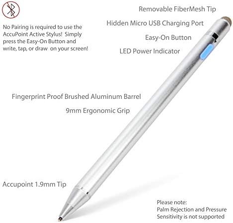 עט חרט בוקס גלוס תואם ל- HP Eliteone 800 G6 - חרט פעיל אקטיבי, חרט אלקטרוני עם קצה עדין במיוחד - כסף מתכתי