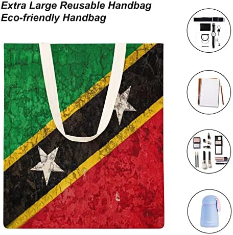 דגל של סיט קיטס ונביס תיק קנבס מצחיק עם ידיות עם קניות מכולת קניות חוף ים לשימוש חוזר 15 x 16 אינץ '