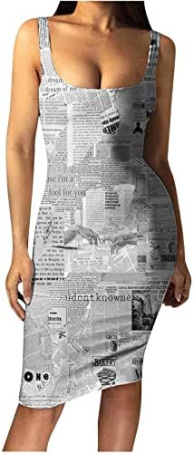 נשים 2023 שמלת מידי שמלת הדפסת עיתון וינטג ' ללא שרוולים שמלות גוף רזה שמלת טנק למסיבת חוף