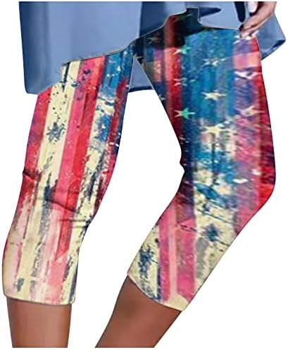 יוגה חותלות לנשים אופנה כוכבים פס הדפסת יבול מכנסי טרנינג אלסטי מותניים כושר דק אימון קפריס קצר מכנסיים