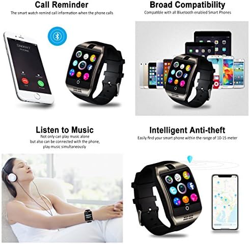 שעון חכם של Topkech, שעון חכם לטלפונים אנדרואיד, שעונים חכמים מסך מגע עם טלפון סלולרי של Bluetooth Watch עם חריץ