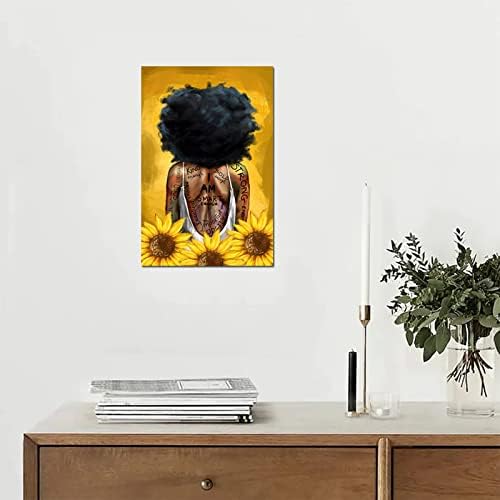 קיר מלכה שחור אמנות אפריקאית אמריקאית אמנות קיר חמנית מלכה שחורה פוסטר והדפסים אפרו ילדה דיוקן קיר