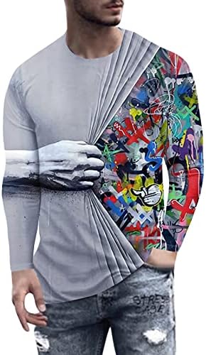 Gdjgta Mens אופנה רטרו רטרו ספורט כושר חיצוני חוץ 3D חולצה מודפסת דיגיטלית חולצת שרוול ארוך חולצה חולצה עליונה