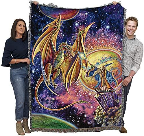 קוסם קסמים טהורים של קסמים ושמיכת דרקון על ידי מיילס פינקני - שטיחי פנטזיה של מתנה זורקים ארוגים מכותנה