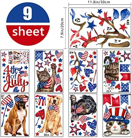 יובקקי 64 מחשבים 4 ביולי אמריקה אמריקה כלב פטריוטי חלון חתול נצמד 9 גיליונות, דגל אמריקאי גור חתלתול כוכבי כוכבי
