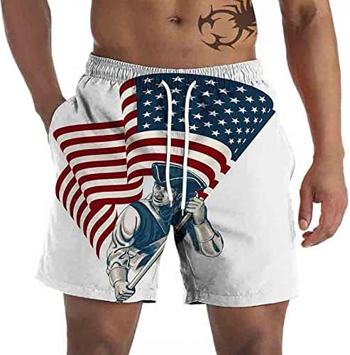 ארהב 4 ביולי הקלאסי הקלאסי מתאים קדמי שטוח מתיחה קצרה דגל אמריקאי מודפס מכנסיים יומיים ללבוש עם כיסים