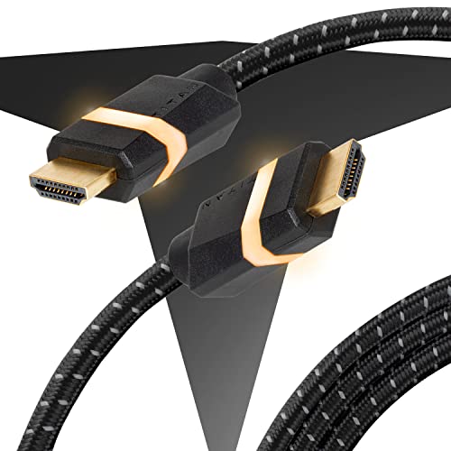 Titan 8k HDMI 2.1 כבל, כבל קלוע 6 רגל, רצועת אור LED ענבר, כבל מהיר במיוחד עם HDR, VRR & QMS, 48