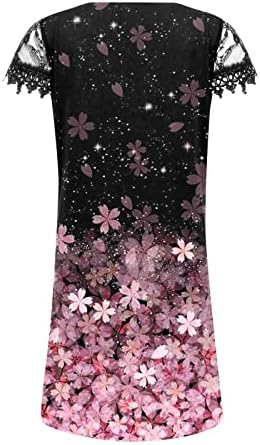 שמלות מזדמנות של נוקמופו לנשים פלוס מיקום מזדמן גודל הדפס V-Neck Pane Lace Panel שמלת שרוול קצר