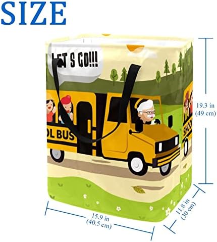 הדפסת אוטובוס בית ספר סל כביסה מתקפל, סלי כביסה עמידים למים 60 ליטר אחסון צעצועי כביסה לחדר שינה בחדר האמבטיה