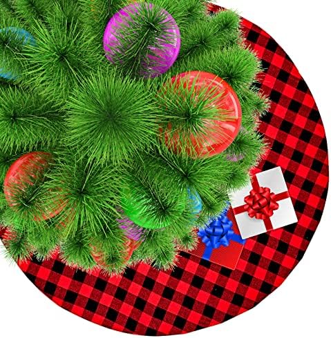 חצאית עץ חג המולד משובצת באפלו, חצאיות עץ חג מולד שחור אדום בגודל 48 אינץ