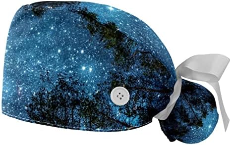 יער טבע גליטר גלקסי לילה מתכוונן כובע עבודה עם כפתורים כובע אחורי של סרט אלסטי לנשים
