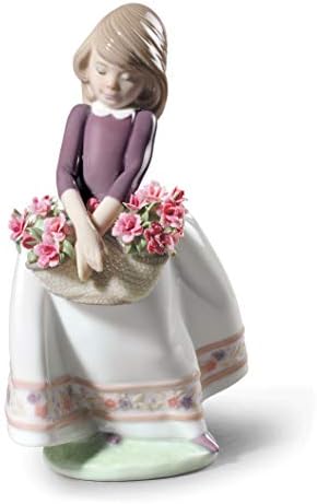 Lladró מאי פורח צללון ילדה. גרסה מיוחדת. נערת חרסינה עם פרחים דמות.