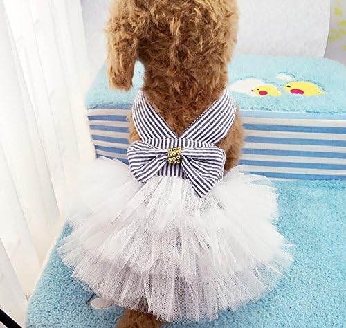 חמוד הלטר טוטו שמלות גור ילדה כלב פסים ביריות רשת חצאית שמלת קטן בינוני כלב ספקי