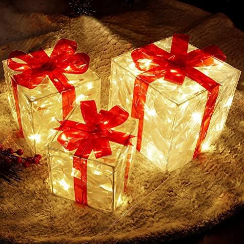 סט Fauitay של 3 קופסאות קופסאות בהירות קופסאות בהירות קופסאות עם קשתות אדומות קשתות עץ חג המולד