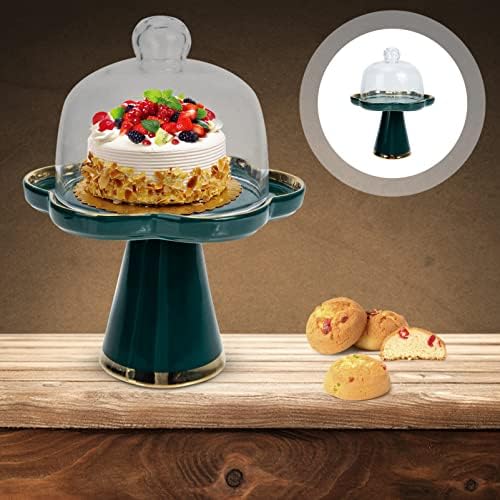 1 סט קרמיקה עוגת סטנד עם כיפת פרח צורת רגל עוגת צלחת שרת זכוכית קלוש הקאפקייקס תצוגת מקרה שולחן מרכזי עבור