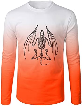חולצות טריקו של Zddo Halloween לגברים עם שרוול ארוך גולגולת דפסת גולגולת מסיבת שיפוע חולצה שריר דקה Fit