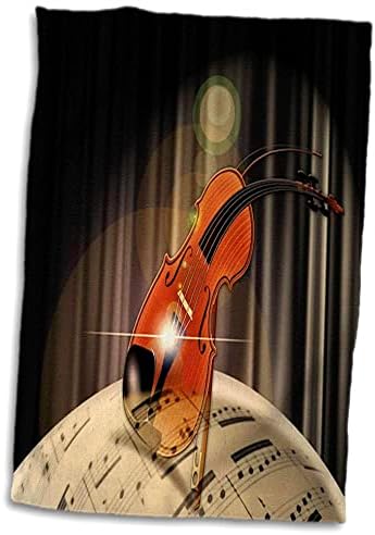 3DROSE פלורן - מוסיקה - הדפס כינור מופשט על תווי מוסיקה עגולים - מגבות