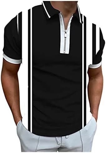 Zddo Mens Zipper Golf חולצות פולו שרוול קצר צבע קיץ בלוק טלאים טלאים