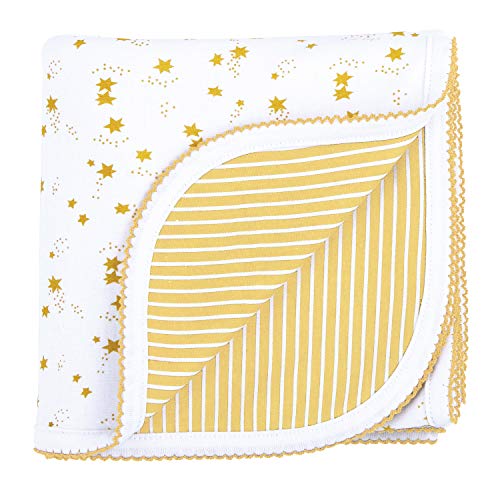 קולקציית סריגה של סטפן בייבי סטפני, שמיכה הפיכה, פסים צהובים + לבנים עם כוכבים