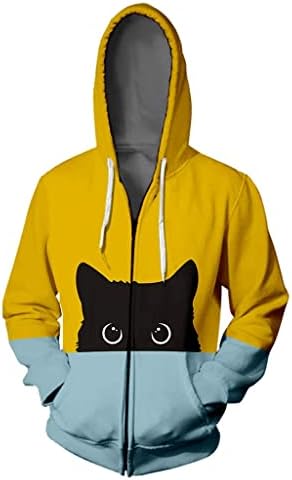 ז'קט נשים חובב חתול הדפס קפוצ'ונים חמודים נערות נערות בגדים מזדמנים ז'קט סווטשירטים גדולים עם מעילי y2k