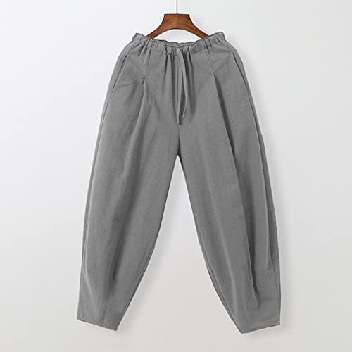 מכנסיים של Miashui Long Stilt Cotton כותנה ומכנסי הרם רופפים בתוספת גודל צבע מוצק דק מכנסי רגל רחבים