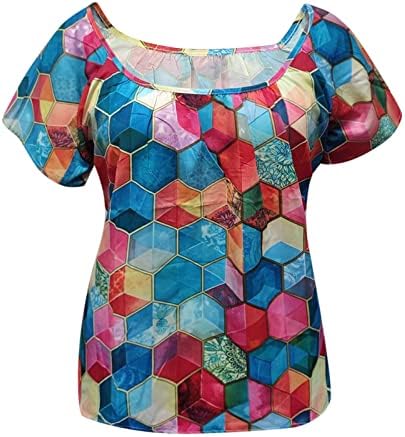 כפתור למעלה חולצה לנשים נשים אופנה גיאומטרי הדפסת עגול צוואר קצר שרוול מזדמן חולצה 3/4 שרוול טיז עבור