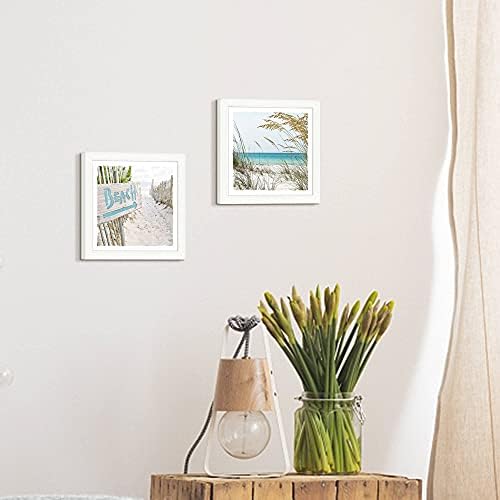 גלריית חוף ממוסגרת אמנות קיר: אוסף נושא החוף תמונות אוקיינוס ​​הדפסים סט של 2 עיצוב קיר לחדר אמבטיה