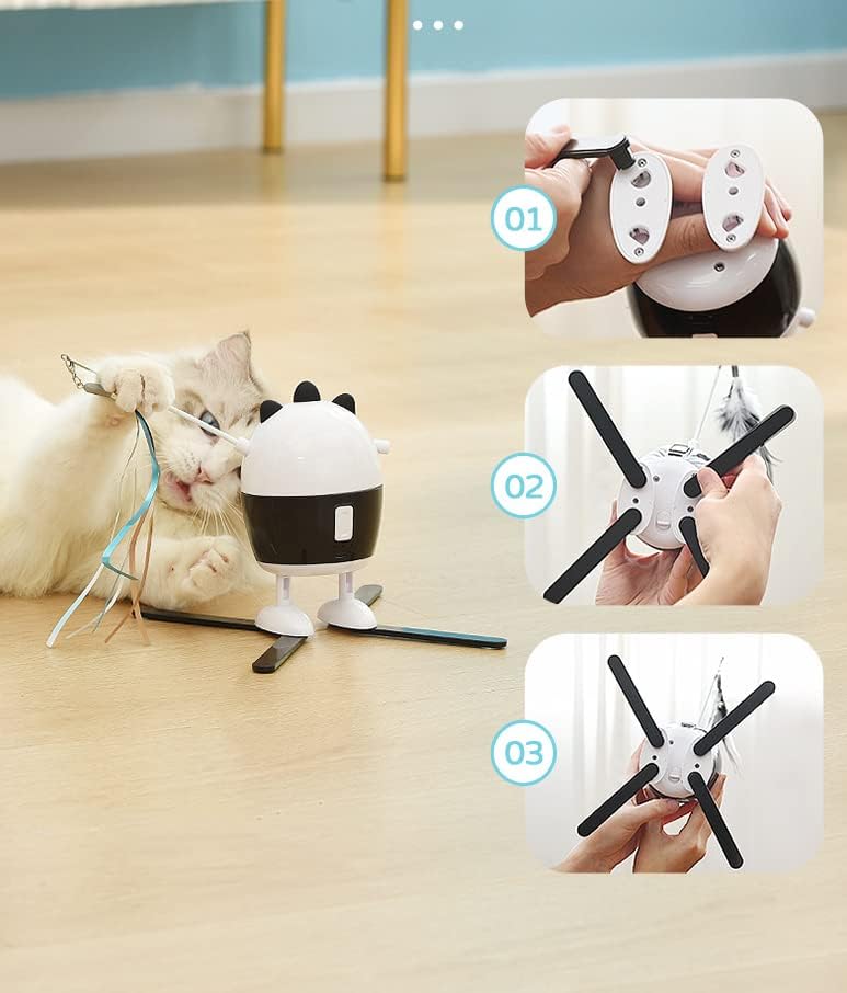 כדור טיזר של Ladumu עם 4 חצובות תמיכה עם צעצוע נוצה לחתול ייחודי של נוצה לאימונים לחיית מחמד עם USB טעינה