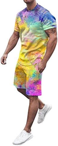 BMISEGM חליפות גברים קיץ גברים תלבושת קיץ חוף חוף שרוול קצר חולצה מודפסת חולצה קצרה חליפה מכנסיים חליפה עם קובלט
