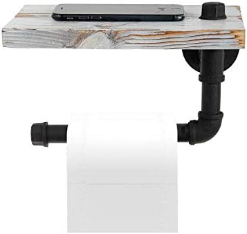 רטרו סגנון תעשייתי רכוב על קיר ברזל ומחזיק נייר טואלט מעץ עם מגש טלפון מדף עץ למטבח אמבטיה