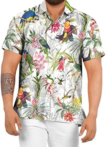 Beuu 2022 חולצות הוואי גברים חדשות, כפתור שרוול קצר בקיץ מטה טופ טופיות הדפס פרחוני טרופי חולצת חוף כושר