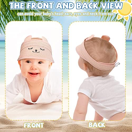 3 יח 'כובע גוון קש לתינוקות כובע קיץ ריק חיוך עליון כובע שמש רחב וגדולים גדולים אוזניים חמודות כובע חוף