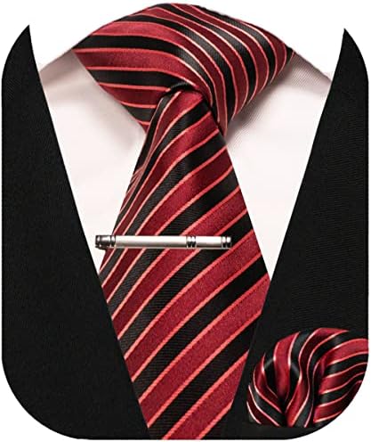 רבוקוט משי פס משובץ עניבת כיס כיכר עם עניבת קליפ סטים לגברים