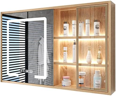 מראה הוביל ארון תרופות לאמבטיה עם מראה ארון מראה בחדר אמבטיה עם אורות ומארגן אחסון מסיר אבק לסלון