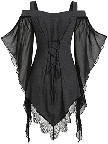 חולצות גותיות לנשים ליל כל הקדושים מימי הביניים של פאנק רנסנס וינטג 'צמרות תחרה תחרה חולצות