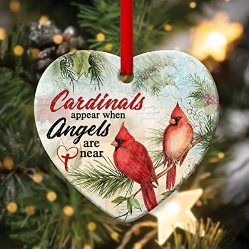 קרדינלים מופיעים כאשר מלאכים קרובים - קישוט לב קרמי, קישוט מתנה לחג המולד