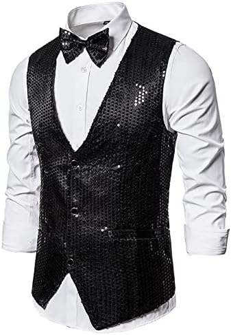 אפוד NZWILUNS לז'קט גברים עם נציפי אופנה של עניבת פרפר מעיל vest מעיל צווארון V-Neck ללא שרוולים חתונה טוקסידו