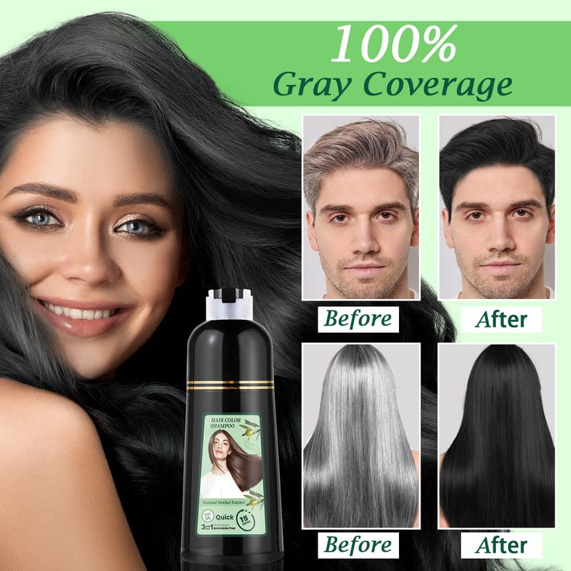 פונדיה שחור שיער צבע שמפו עבור אפור שיער כיסוי - 3 ב 1 טבעי צמחים שיער צבע שמפו לנשים גברים צבעים שיער