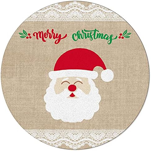 שטיח שטח עגול גדול לחדר שינה בסלון, שטיחים ללא החלקה בגודל 3.3ft לחדר ילדים, חג שמח סנטה קלאוס מחצלת רצפת