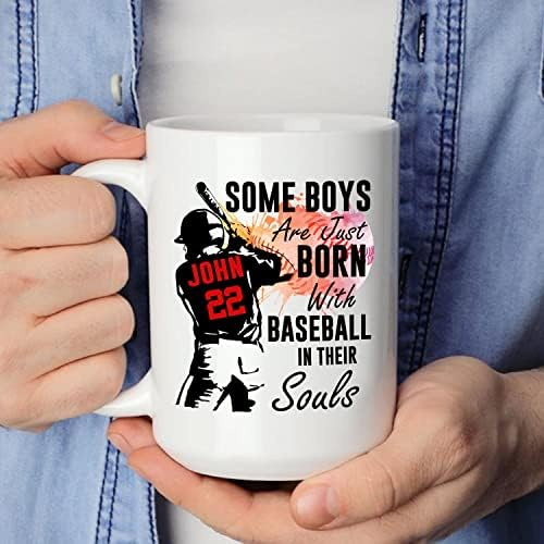 ספל בייסבול מותאם אישית, בנים שנולדו עם בייסבול בספל נשמתם, שם אישי ספל ספורט בייסבול, ספל שחקן בייסבול, ספל קפה